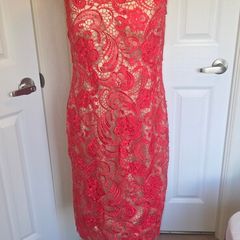 Libra Coral Lace Midi Dress Size 12 Nude Lining Occasion Wedding Guest