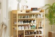 shoe rack, 6-tier bamboo shoe stand with drawer, for up to 18 pairs of shoes