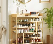 shoe rack, 6-tier bamboo shoe stand with drawer, for up to 18 pairs of shoes