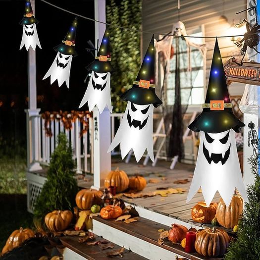 FREE SHIPPING Halloween Decorations Outdoor, Hanging Ghosts, Flying Ghost Hats, 5Pcs Halloween Glowing Witch Hats with Led LIghts, Scary Halloween Decor Outdoor Indoor for Home