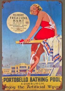 Vintage Style metal sign, Retro portobello bathing pool advertisement.