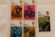 4 Charles Dickens and 1 William Wordsworth commemorative United Kingdom stamps from 1970, mint condition