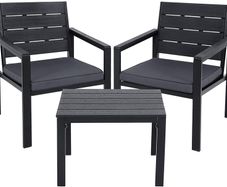 Set of 3 Garden Furniture 2 Chairs 1 Garden Table 2 Removable Cushions for Patio Garden Balcony Iron