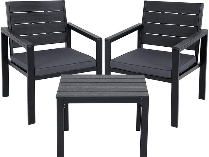 Set of 3 Garden Furniture 2 Chairs 1 Garden Table 2 Removable Cushions for Patio Garden Balcony Iron