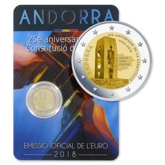 Andorra 2 Euro Commemorative Coin 2018 - Constitution. Coincard. BU