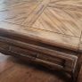Square solid wood coffee table with drawers for storage. Rustic finish Image 4