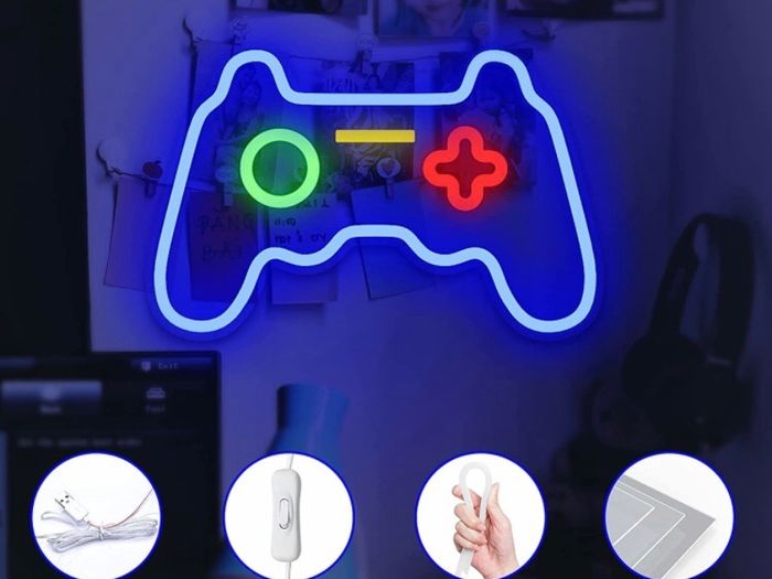 Game Neon Sign(16"x10.8"),Cisteen Gamepad Neon Light Sign with Acrylic Board, USB Powered Led Wall Light Decorations,Gaming Neon Lights for Bedroom,Game Room,Man Cave,Bar,Party