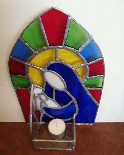 Madonna & Child Stained Glass Candle Holder