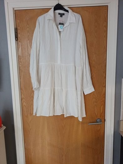 Primark  White Long Sleeved  Dress. S 10. More suited A Size 12-14.  B.N.W.T.