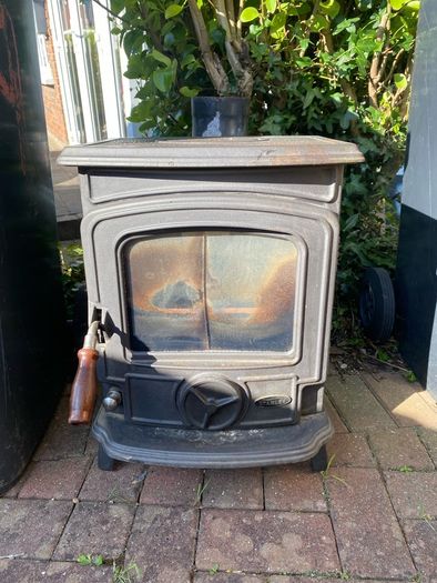 Stanley stove and black hearth
