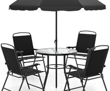 Garden Furniture Set 6 Pieces with Parasol, Patio Furniture Outdoor 4 Folding Chairs with Table, Balcony Furniture Set for 4 People, Outdoor Seating Set, Garden Set for Garden, Balcony, Patio