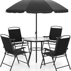 Garden Furniture Set 6 Pieces with Parasol, Patio Furniture Outdoor 4 Folding Chairs with Table, Balcony Furniture Set for 4 People, Outdoor Seating Set, Garden Set for Garden, Balcony, Patio
