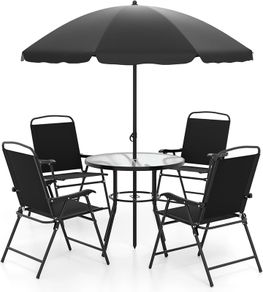 Garden Furniture Set 6 Pieces with Parasol, Patio Furniture Outdoor 4 Folding Chairs with Table, Balcony Furniture Set for 4 People, Outdoor Seating Set, Garden Set for Garden, Balcony, Patio