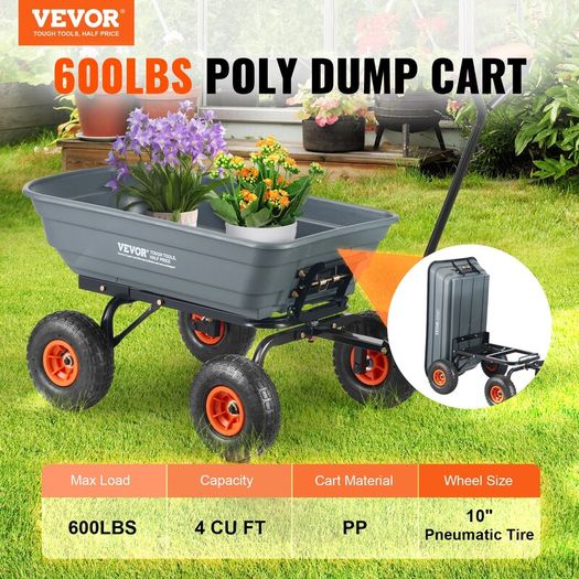 Garden Dump Cart 600 lb with 10in Tyres