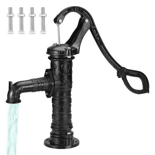Antique Well Hand Pitcher Pump, 22 ft Maximum Lift, Cast Iron Manual Hand Water Pump with Ergonomic Handle G1-5/8" Easy Installation, Old Fashioned for Outdoor Home Yard Garden Pond Farm, Black