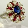 Kashmir Kyanite, African Ruby Moissanite Cluster Ring Image 3