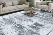 Modern Abstract Area Rugs Living Room 200x280cm, Machine Washable Non-Slip Short Pile Rug, Durable Faux Wool Carpet for Bedroom, Dining Room, Home Office, Grey