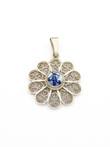 800 Silver Vintage Dutch Filigree Delfth Pendant