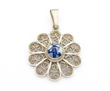 800 Silver Vintage Dutch Filigree Delfth Pendant