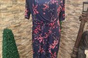 Anthology navy floral stretch pencil Occasion dress size 16 Postage included