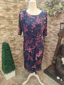 Anthology navy floral stretch pencil Occasion dress size 16 Postage included