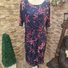Anthology navy floral stretch pencil Occasion dress size 16 Postage included