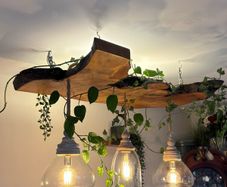 Custom-Made Rustic Wood & Glass Pendant Light