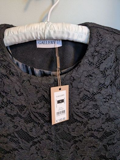 NEW  Black Wool Coat with Lace overlay