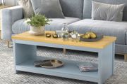 Coffee Table, 2-tier Centre Table with Storage Shelf and Wood Grain Tabletop, Rustic Living Room Table, Grey
