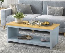 Coffee Table, 2-tier Centre Table with Storage Shelf and Wood Grain Tabletop, Rustic Living Room Table, Grey
