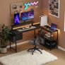L Shaped Gaming Desk with LED Lights & Power Outlets, 120x80x70cm Reversible Corner Desk with Drawer Storage Bag & Monitor Stand, Carbon Fiber Black Image 2