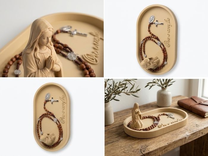 Elegant Rosary Crucifix Holder Praying Virgin Mary