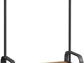 Coat Rack Stand, Free Standing Hall Tree, Coat Stand with Removable Hooks, Bench and Shoe Rack, Height 183 cm, Steel, Industrial, Rustic Walnut and Black HSR040B41
