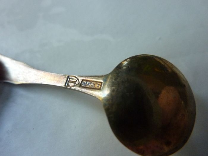 Theodor Olsens Eftf Norway Sterling Enamel Viking Ship Salt Cellar with NM Thune Enamelled Silver Spoon