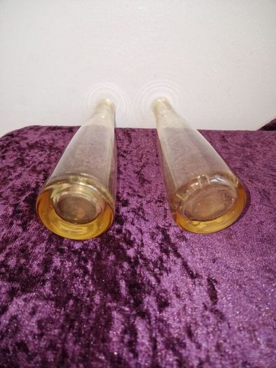 Pair of hand blown amber glass vases