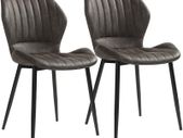 _Set of 2 Dining Room Chairs, Kitchen Chairs, Upholstered Chairs, Water Resistant, Easy Care, Faux Leather Cover for Living Room, Bedroom, Gray