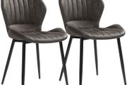 _Set of 2 Dining Room Chairs, Kitchen Chairs, Upholstered Chairs, Water Resistant, Easy Care, Faux Leather Cover for Living Room, Bedroom, Gray