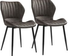 _Set of 2 Dining Room Chairs, Kitchen Chairs, Upholstered Chairs, Water Resistant, Easy Care, Faux Leather Cover for Living Room, Bedroom, Gray