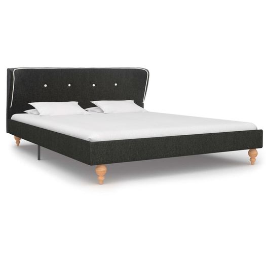 Bed Frame Dark Grey Burlap 135x190 cm