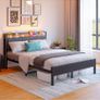 Double Bed Frame with Storage Headboard,Charging Station,LED Lights,4ft6 Metal Platform Upholstered Bed Frame Double Bed,for 135 x 190 cm Image 8