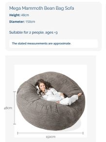 Mega Mammoth Bean Bag Sofa - Cord Graphite Grey