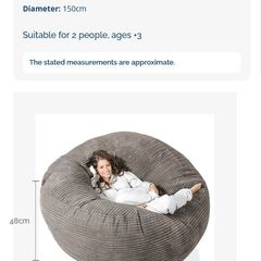 Mega Mammoth Bean Bag Sofa - Cord Graphite Grey