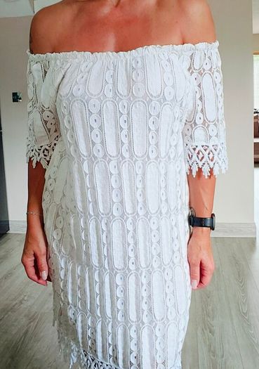 White mini off shoulder dress, size 10, Made in Italy