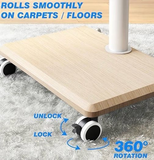 TV Stand on Wheels for 27-60 Inch TVs, Mobile TV Stand Cart Trolley Height Adjustable Swivel with Wood Base Max VESA 400x400mm Holds 40kg (Beige Without Shelf
