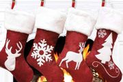 Large Christmas Stocking Set of 4, 18 Inch Red Christmas Stockings with Reindeer and Plush Faux Fur Cuff Hanging Stockings for Family Holiday Xmas Party Decorations