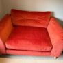DFS Grand Designs orange velvet cuddler armchair/small sofa Image 2
