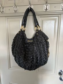 Vintage Nappa Leather black woven Miu Miu large hobo bag