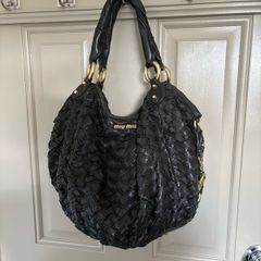 Vintage Nappa Leather black woven Miu Miu large hobo bag
