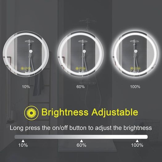 NEW SALE | 600mm Round Bathroom LED Mirror Illuminated Backlit Bathroom Circle Mirror with LED Lights for Wall Touch Switch Demister 3 LED Light Color Dimmable
