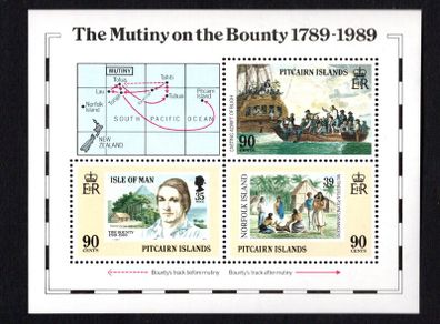 1989 Pitcairn Islands Bicentenary of the Mutiny on the Bounty (joint issue with Isle of Man0 Commemorative Stamps Miniature Sheet First Day Cover (FDC)